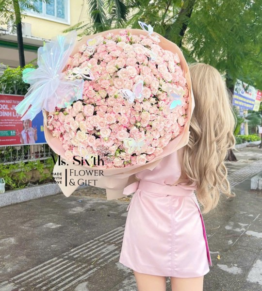 Hoa Tươi - Hoa Hồng Chùm Màu Chiết Xạ Mix Charm Bướm - Size L