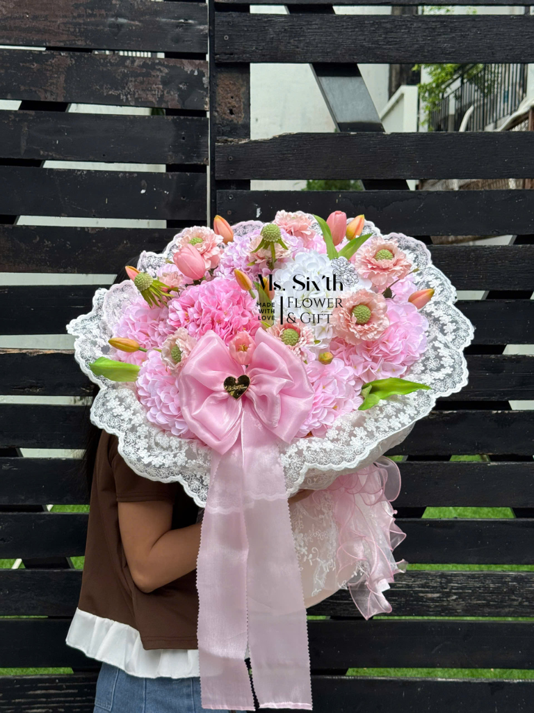 Cẩm Tú Cầu Mix Hoa Tulip, Scabiosa Size M+