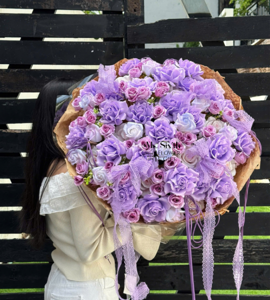 Hoa Hồng Sáp Mix Lụa Tone Tím Kèm Nhiều Nợ